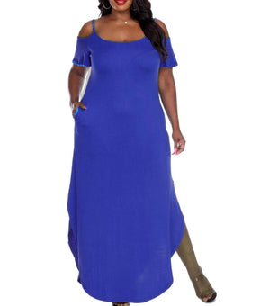White Mark lexi womens jersey cold shoulder maxi dress Blue Plus Size 1XL