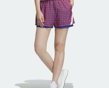adidas Women's PrimeBlue Plaid Ripstop Shorts Purple Size L MSRP $50