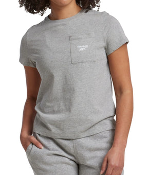 Reebok Womens Logo Graphic T-Shirt, Grey, Cotton Size M