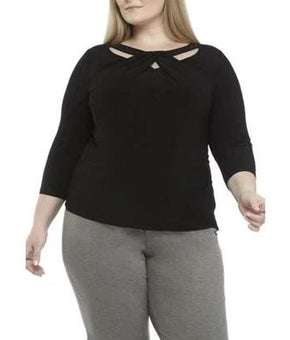 KASPER Twist Neck Cutout polyester Top Black peekaboo cutout Plus Size 1X $79