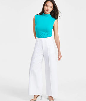Bar III Petite Seamed Wide-Leg Pont? Pants White Size PL MSRP $60