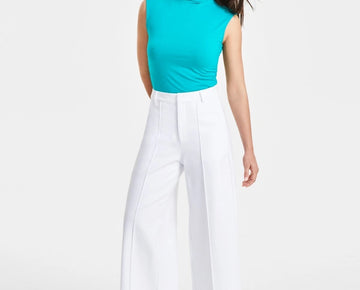 Bar III Petite Seamed Wide-Leg Ponté Pants White Size PL MSRP $60