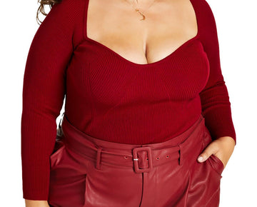 Nina Parker Womens Plus Ribbed Sweetheart Pullover Sweater Size 3X Burgundy Red