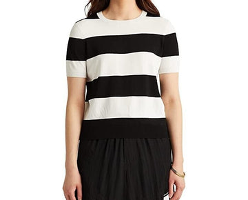 LAUREN Ralph Lauren Striped Short Sleeve Sweater Black White Size XL