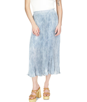 Michael Kors elegant Tonal-Print Pleated Midi Skirt Blue Size L MSRP $175