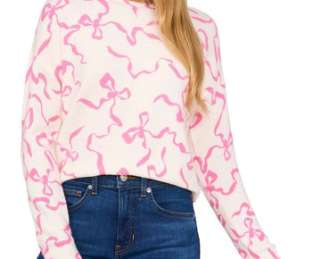 CeCe Women's Ribbon Bows Crewneck Long-Sleeve Sweater Ivory Size L MSRP $79