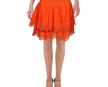 I N C Eyelet Mini Skirt Deep Flame M