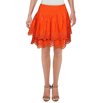 I N C Eyelet Mini Skirt Deep Flame M