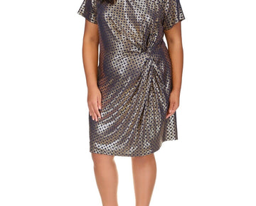 Michael Michael Kors Plus Size 3X Foil-Print Short-Sleeve Dress Blue MSRP $135
