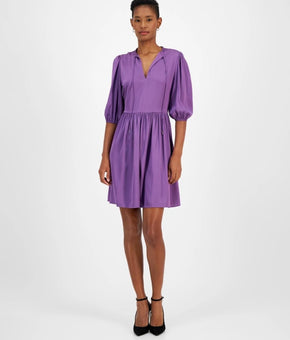 HUGO BOSS Dress Womens Size XL Purple C_Dorena Satin Fit & Flare 3/4 Sleeve $168