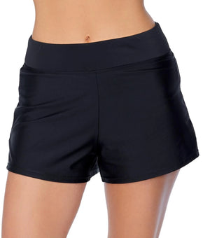 Island Escape Swim Shorts Womens Size 12 Black Solid Swimwear Bottom Lined