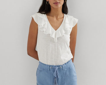 Lauren Ralph Lauren Women's Ruffled Sleeveless Tee White Size L MSRP $90