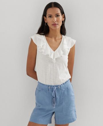 Lauren Ralph Lauren Women's Ruffled Sleeveless Tee White Size L MSRP $90
