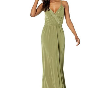 MICHAEL KORS Grommet Faux-Wrap Maxi Dress Olive Green Size M MSRP $140