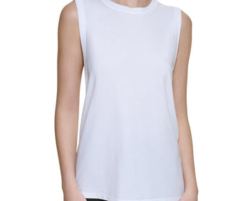 CALVIN KLEIN PERFORMANCE Women's Dropped-Armhole Tank Top White Size L MSRP $45