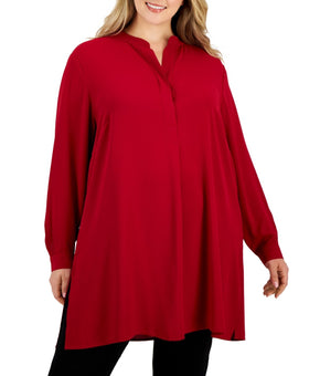 Anne Klein Plus Size Longer Length Nehru Tunic Red Size 1X MSRP $99