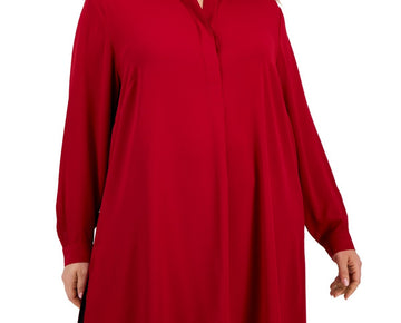 Anne Klein Plus Size Longer Length Nehru Tunic Red Size 1X MSRP $99