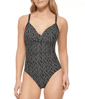 Calvin Klein Twist-Front Tummy-Control One-Piece Swimsuit Black Size 16 MSRP $80