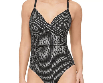 Calvin Klein Twist-Front Tummy-Control One-Piece Swimsuit Black Size 16 MSRP $80