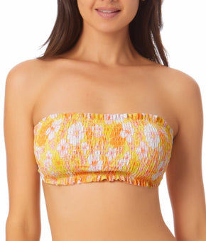 California Waves Women Smocked Bandeau Bikini Top ONLY Swimsuit Yellow Size XS