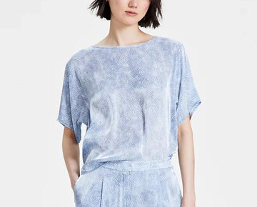 Michael Kors Women's Petal-Print Dolman-Sleeve Top Blue Size XL MSRP $110