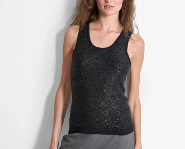 DKNY Women's Round-Neck Sleeveless Sequin Tank Top Black Size XL MSRP $119