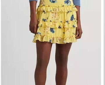 Lauren Ralph Lauren, Women's Ruffled Miniskirt, Yellow, Size 8