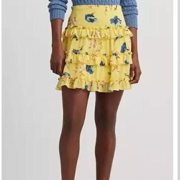 Lauren Ralph Lauren, Women's Ruffled Miniskirt, Yellow, Size 8