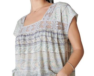 Lucky Brand Women's Printed Beach Square-Neck T-Shirt Blue Size M MSRP $80