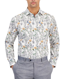 Bar Iii Slim fit Dress Shirt XL 17-17.5 White Apricot Floral MSRP $70