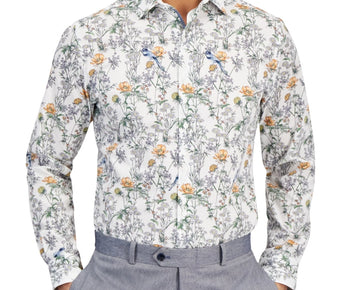 Bar Iii Slim fit Dress Shirt XL 17-17.5 White Apricot Floral MSRP $70