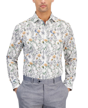 Bar Iii Slim fit Dress Shirt XL 17-17.5 White Apricot Floral MSRP $70