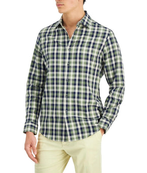 Alfani Shirt Men's Size XL Green Plaid Refined LS Woven Button-Up Cotton Casual