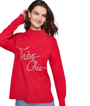 KARL LAGERFELD PARIS Women's Embellished Mockneck Sweater Red Size M