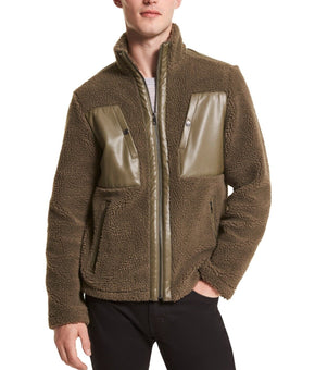 Michael Kors Men Sherpa-Fleece Mixed-Media Jacket Olive Green Size XS MSRP $278