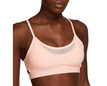 Nike Women's Indy Dri-FIT Shadow-Stripe Low Impact Sports, Bra Peach, Size XS