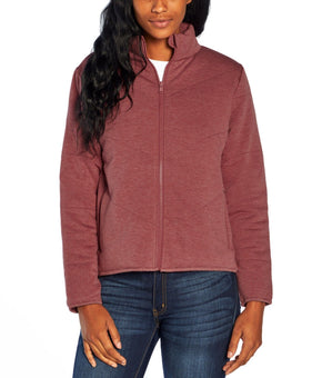 Three Dots Womens Red Quilted Step Hem Knit Soft Fleece Jacket Size S