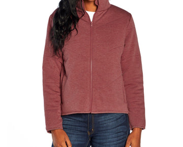 Three Dots Womens Red Quilted Step Hem Knit Soft Fleece Jacket Size S