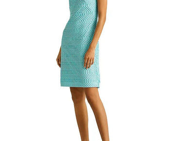 Lauren Ralph Lauren Lattice Lace Cap-Sleeve Dress Blue Size 8 MSRP $155