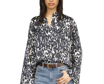 Michael Kors Women's Printed Button-Front Flare-Sleeve Top Navy Size XS MSRP$110