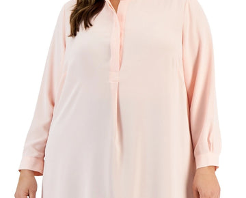 Anne Klein Plus Size 2X Longer Length Nehru Tunic Light Pink MSRP $99