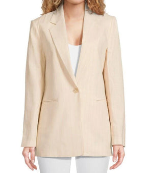 DKNY Women's Unconstructed Striped Linen Blend Blazer Beige Size 12 MSRP $169
