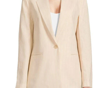 DKNY Women's Unconstructed Striped Linen Blend Blazer Beige Size 8 MSRP $169