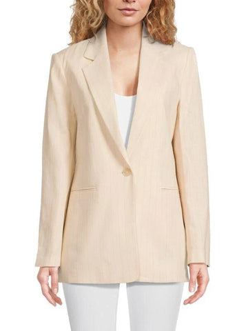 DKNY Women's Unconstructed Striped Linen Blend Blazer Beige Size 8 MSRP $169