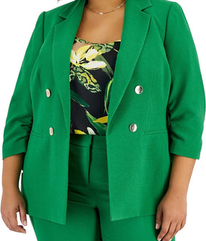 Bar III Womens Plus Ruched Double-Breasted Blazer Green Size 1X