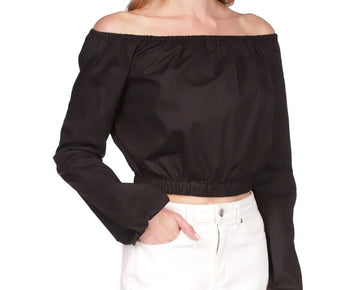 Michael Kors Women's Poplin Off-The-Shoulder Top Black Size L MSRP $140