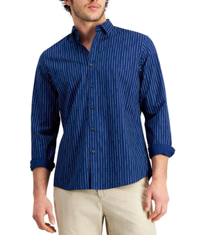 Alfani Mens Geometric-Print Button Shirt Blue Navy 100% cotton Size S $50