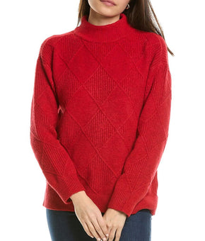 Jones New York womens Diamond Stitch Mock Sweater, Size XL, Red MSRP $80