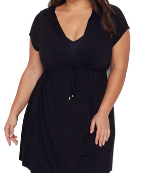 Dotti Womens Resort Solids Hoodie Cover Up Swimsuit Black Plus Size 3X MSRP $55