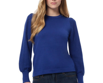 Jones New York Women's Solid-Color Mixed-Stitch Sweater Blue Size L MSRP $90